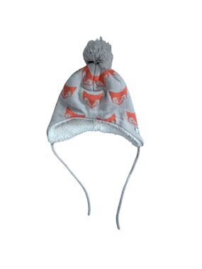 🩵 4/$20 Jan & Jul‎ Fox Pom Pom Beige/Grey Baby Touque 3-9m